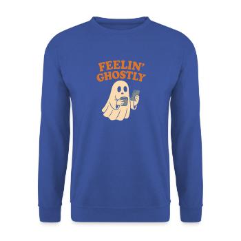 Felling Ghostly Design mit Smartphone - Unisex Pullover - Royalblau - Vorne - Alina (178cm) & Michal (187cm)