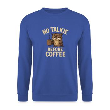 Eulen mit Kaffeetasse und Statement - Unisex Pullover - Royalblau - Vorne - Alina (178cm) & Michal (187cm)