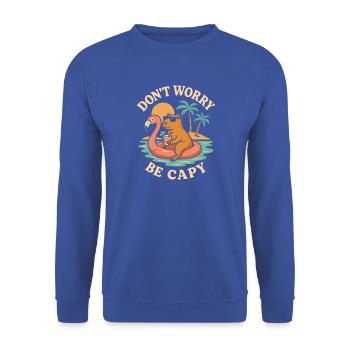 Mach dir keine Sorgen, sei fröhlich - Unisex Pullover - Royalblau - Vorne - Alina (178cm) & Michal (187cm)
