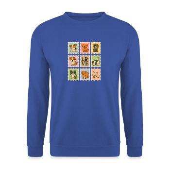 Entzückende Welpen-Hundekollektion mit Liebesmotiv - Unisex Pullover - Royalblau - Vorne - Alina (178cm) & Michal (187cm)