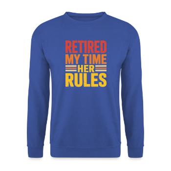 Retired Rente Ruhestand - Unisex Pullover - Royalblau - Vorne - Alina (178cm) & Michal (187cm)