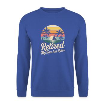 Retired Rente Rentner Lustiger Spruch - Unisex Pullover - Royalblau - Vorne - Alina (178cm) & Michal (187cm)