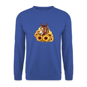 Pferd im Sonnenblumenmeer - Unisex Pullover - Royalblau - Vorne - Alina (178cm) & Michal (187cm)