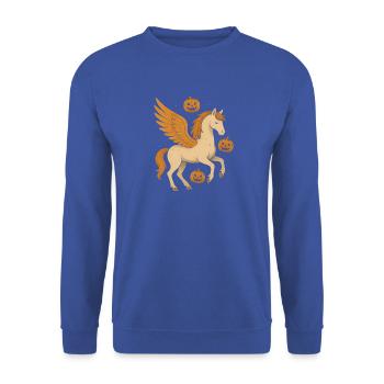 Flügelross mit Kürbissen - Unisex Pullover - Royalblau - Vorne - Alina (178cm) & Michal (187cm)