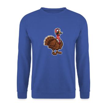 Eleganter Anzug-Truthahn Cartoon - Unisex Pullover - Royalblau - Vorne - Alina (178cm) & Michal (187cm)