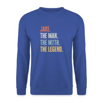 Jake Man Myth Legend Retro Design Geschenk Name - Unisex Pullover - Royalblau - Vorne - Alina (178cm) & Michal (187cm)