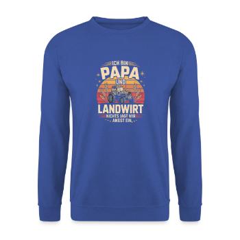  Ich Bin Papa Und Landwirt Nichts Jagt Mir Angst - Unisex Pullover - Royalblau - Vorne - Alina (178cm) & Michal (187cm)