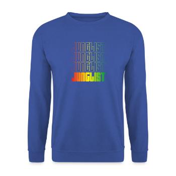 Junglist Farbverlauf Text DNB - Unisex Pullover - Royalblau - Vorne - Alina (178cm) & Michal (187cm)
