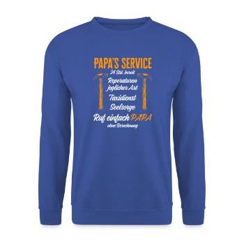 Papas Service Reparaturen 24h / Lustig Humor - Unisex Pullover - Royalblau - Vorne - Alina (178cm) & Michal (187cm)
