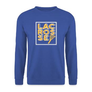 Bold Lacrosse Typography Grid Stick Player Fan - Unisex Pullover - Royalblau - Vorne - Alina (178cm) & Michal (187cm)