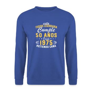 50. Geburtstage geboren 1975 - Unisex Pullover - Royalblau - Vorne - Alina (178cm) & Michal (187cm)