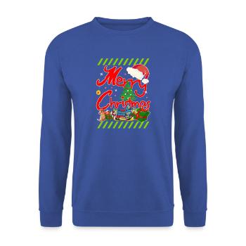   Weihnachten mit dem Baum u Weihnachtsgeschenken  - Unisex Pullover - Royalblau - Vorne - Alina (178cm) & Michal (187cm)