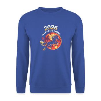 Feuerpferd 2026: Jahr des Pferdes - Unisex Pullover - Royalblau - Vorne - Alina (178cm) & Michal (187cm)