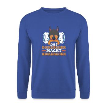 Shlafshirt Hund Das Dickerchen Macht Nickerchen - Unisex Pullover - Royalblau - Vorne - Alina (178cm) & Michal (187cm)