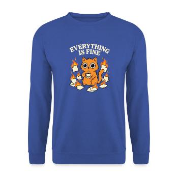Everything Is Fine Kaffee Katze Chaos Lustig - Unisex Pullover - Royalblau - Vorne - Alina (178cm) & Michal (187cm)