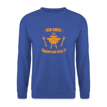 Ich grill wann ich will Grill Spruch Design - Unisex Pullover - Royalblau - Vorne - Alina (178cm) & Michal (187cm)