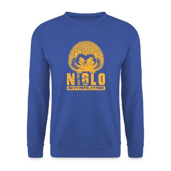 NIGLO – Igel, wer sich daran reibt, wird gestochen. - Unisex Pullover - Royalblau - Vorne - Alina (178cm) & Michal (187cm)