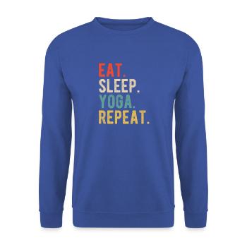 Eat Sleep Yoga Repeat Retro Spruch Design - Unisex Pullover - Royalblau - Vorne - Alina (178cm) & Michal (187cm)