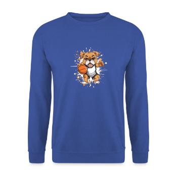 Basketball Bulldog im Comicstil - Unisex Pullover - Royalblau - Vorne - Alina (178cm) & Michal (187cm)