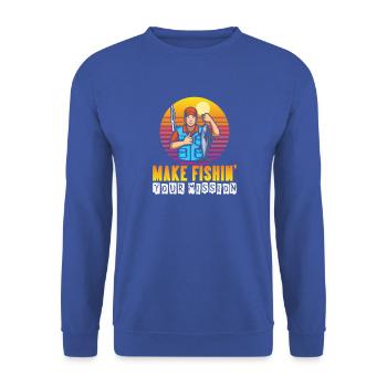 Angeln Angler Fische Fischer Sprüche Petri Heil - Unisex Pullover - Royalblau - Vorne - Alina (178cm) & Michal (187cm)