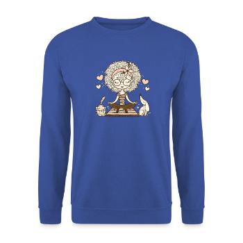 Yoga Mädchen mit Hund & Katze – Namaste & Liebe - Unisex Pullover - Royalblau - Vorne - Alina (178cm) & Michal (187cm)