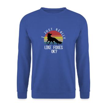 Ich mag Füchse einfach wirklich OK - Süße Kawaii Fuchsliebe - Unisex Pullover - Royalblau - Vorne - Alina (178cm) & Michal (187cm)