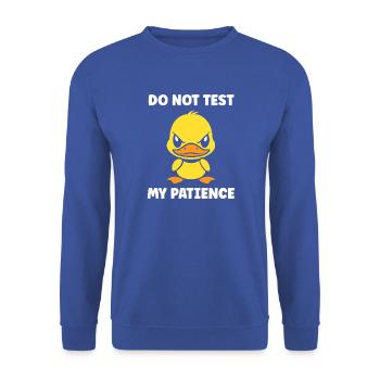 Grumpy Duckling Patience - Unisex Pullover - Royalblau - Vorne - Alina (178cm) & Michal (187cm)