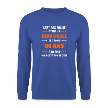 80 Jahre - Unisex Pullover - Royalblau - Vorne - Alina (178cm) & Michal (187cm)