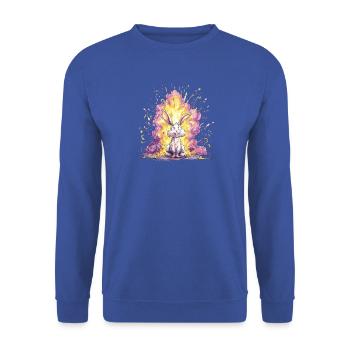 Farbexplosion Hase Illustration - Unisex Pullover - Royalblau - Vorne - Alina (178cm) & Michal (187cm)