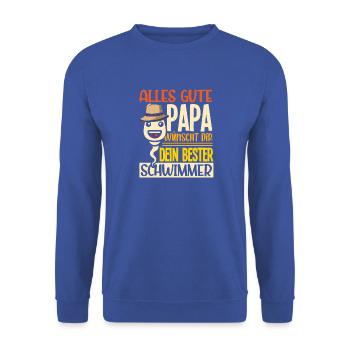 Alles Gute Papa wünscht dir dein bester Schwimmer - Unisex Pullover - Royalblau - Vorne - Alina (178cm) & Michal (187cm)
