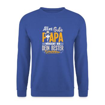 Alles Gute Papa wünscht dir dein bester Schwimmer - Unisex Pullover - Royalblau - Vorne - Alina (178cm) & Michal (187cm)