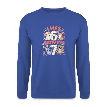 Von 6 bis 7 Jahre Feier - Unisex Pullover - Royalblau - Vorne - Alina (178cm) & Michal (187cm)