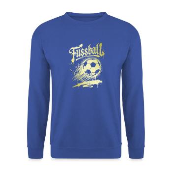 Fußball Schriftzug Dynamischer Ball Gold - Unisex Pullover - Royalblau - Vorne - Alina (178cm) & Michal (187cm)