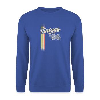 Vintage 86 Retro Stripes Logo - Unisex Pullover - Royalblau - Vorne - Alina (178cm) & Michal (187cm)
