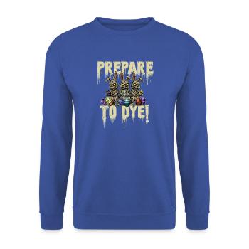 Bereite dich vor, Oster-Wortspiel lustig zu färben. Eiersuche - Unisex Pullover - Royalblau - Vorne - Alina (178cm) & Michal (187cm)