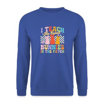Teach Cutest Bunnies Patch Osterlehrerin - Unisex Pullover - Royalblau - Vorne - Alina (178cm) & Michal (187cm)