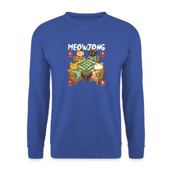 Meowjong Lustige Katze Mahjong-Liebhaber - Unisex Pullover - Royalblau - Vorne - Alina (178cm) & Michal (187cm)