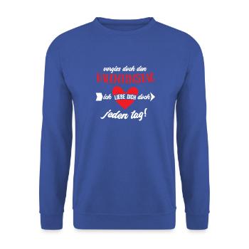 Valentinstag Liebesbotschaft Herz - Unisex Pullover - Royalblau - Vorne - Alina (178cm) & Michal (187cm)