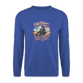  EifelBiker Lieber Wind Im Gesicht Als Wlan - Unisex Pullover - Royalblau - Vorne - Alina (178cm) & Michal (187cm)