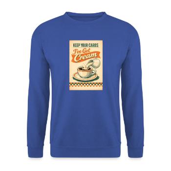 Carbs weg, Sahne her | Keto Retro - Unisex Pullover - Royalblau - Vorne - Alina (178cm) & Michal (187cm)