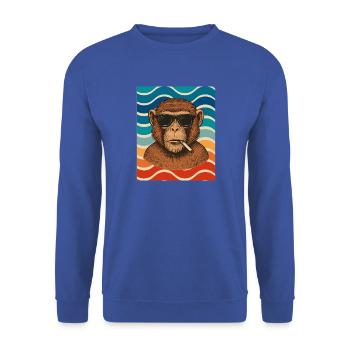 Wellen-Chimp mit Sonnenbrille - Unisex Pullover - Royalblau - Vorne - Alina (178cm) & Michal (187cm)