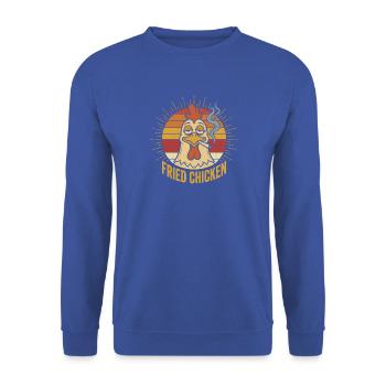 Retro Huhn Fried Chicken Sonnenuntergang - Unisex Pullover - Royalblau - Vorne - Alina (178cm) & Michal (187cm)