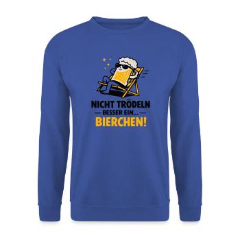 Bierchen Lounge: Feierabend-Motiv - Unisex Pullover - Royalblau - Vorne - Alina (178cm) & Michal (187cm)