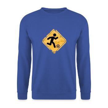 Gelber Warnschild Fußballläufer - Unisex Pullover - Royalblau - Vorne - Alina (178cm) & Michal (187cm)