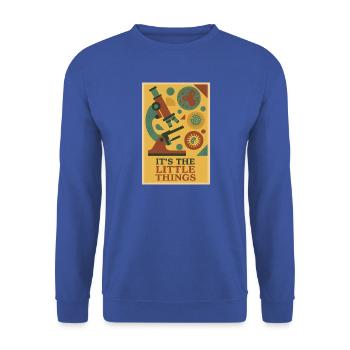 Die kleinen Dinge | Mikroskop Mikrobiologie - Unisex Pullover - Royalblau - Vorne - Alina (178cm) & Michal (187cm)
