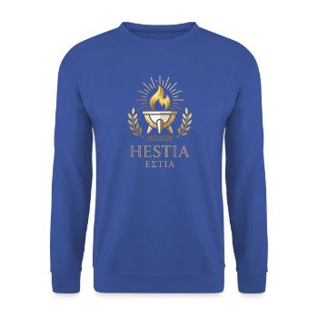 Hestia Flammenemblem mit Lorbeer - Unisex Pullover - Royalblau - Vorne - Alina (178cm) & Michal (187cm)