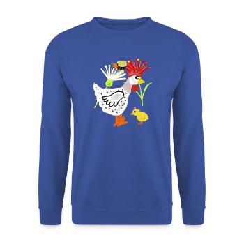 Fleurs de poulet poussin Poulet Retro Kids - Sweat-shirt Unisexe - bleu royal - Devant - Alina (178cm) & Michal (187cm)