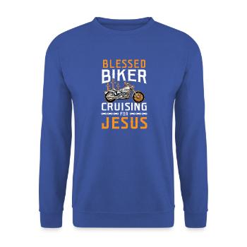 Favored Biker Cruising for Jesus Design - Unisex Pullover - Royalblau - Vorne - Alina (178cm) & Michal (187cm)