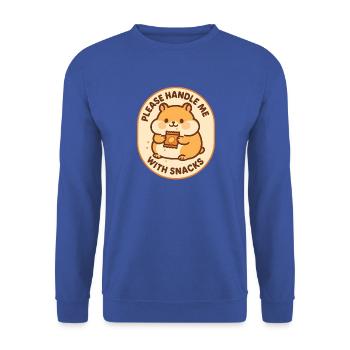 Mit Snacks behandeln | Hamster Humor - Unisex Pullover - Royalblau - Vorne - Alina (178cm) & Michal (187cm)