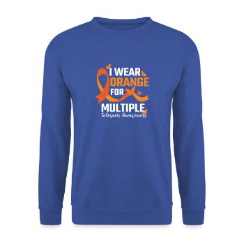 MS-Bewusstsein für Multiple Sklerose Orange Ribbon - Unisex Pullover - Royalblau - Vorne - Alina (178cm) & Michal (187cm)